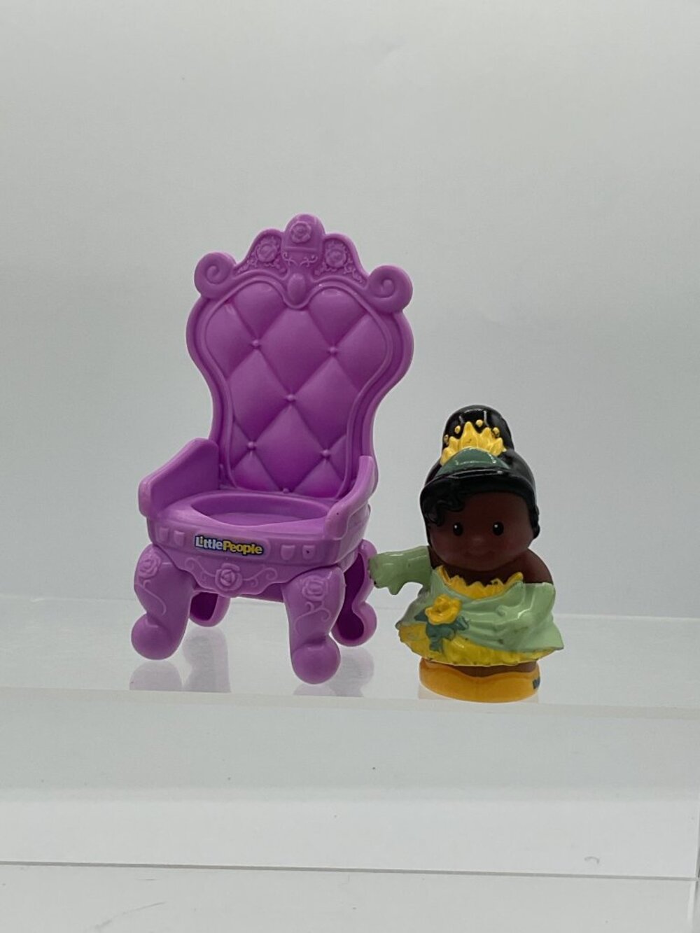 Fisher Price Little People Princess Tiana Figure Purple Throne Royal Chair Set